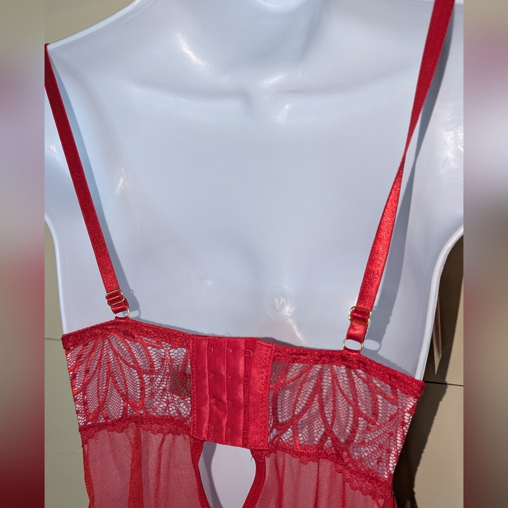 NWT Daisy Fuentes Lace Babydoll Lingerie in Chili Red - Picture 5 of 10